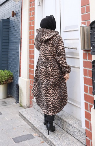 Manteau En Cachemire à Capuche Et Boutons Motif Léopard Noir Et Marron 0226-02 0226-02