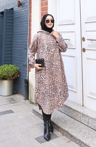 Manteau En Cachemire à Capuche Et Boutons Motif Léopard Couleur Café Au Lait Anthracite 0226-03 0226-03