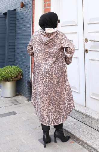 Manteau En Cachemire à Capuche Et Boutons Motif Léopard Couleur Café Au Lait Anthracite 0226-03 0226-03