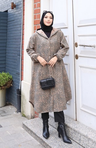 Manteau En Cachemire à Motif Léopard Avec Capuche Et Boutons 0226-04 Anthracite 0226-04