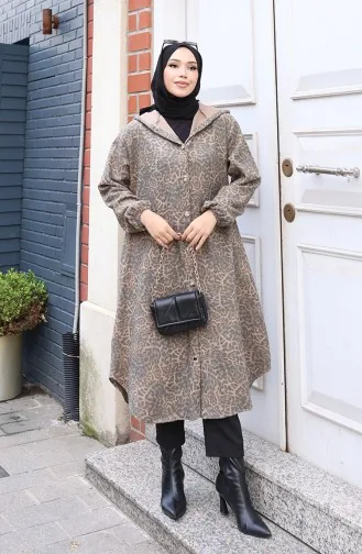 Kasjmierjas Met Luipaardmotief Capuchon En Knopen 0226-04 Antraciet 0226-04