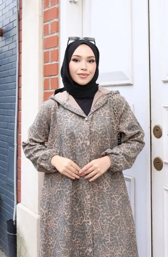 Kasjmierjas Met Luipaardmotief Capuchon En Knopen 0226-04 Antraciet 0226-04