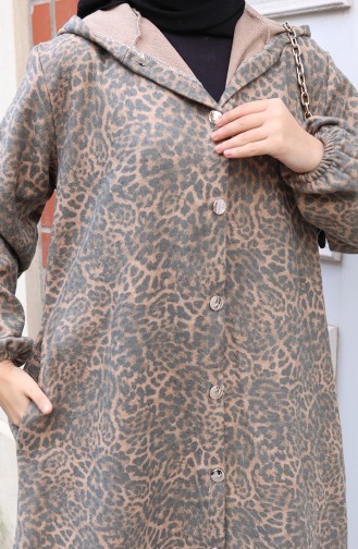 Manteau En Cachemire à Motif Léopard Avec Capuche Et Boutons 0226-04 Anthracite 0226-04