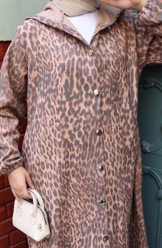 Manteau En Cachemire à Capuche Et Boutons Motif Léopard Marron Anthracite 0226-05 0226-05