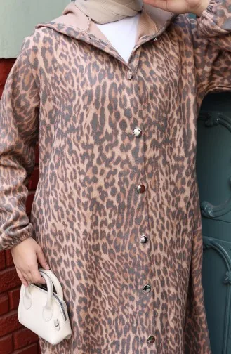 Kapuzenmantel Aus Kaschmir Mit Leopardenmuster Und Knöpfen Modell 0226-05 Braun/Anthrazit 0226-05