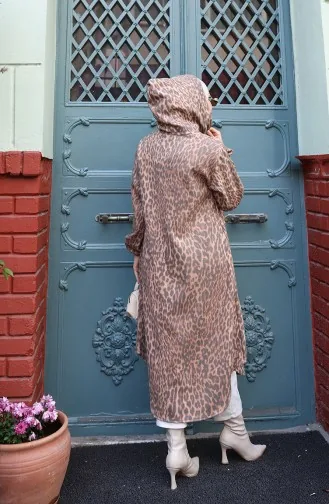 Kapuzenmantel Aus Kaschmir Mit Leopardenmuster Und Knöpfen Modell 0226-05 Braun/Anthrazit 0226-05