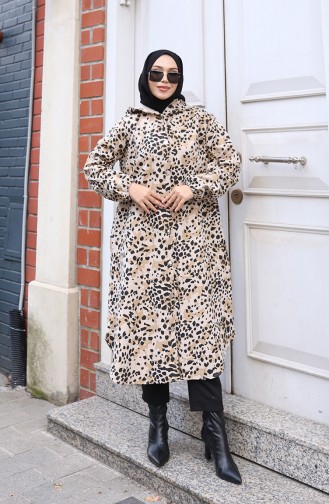 Manteau En Cachemire à Capuche Et Boutons Motif Léopard Beige Vison 0226-06 0226-06