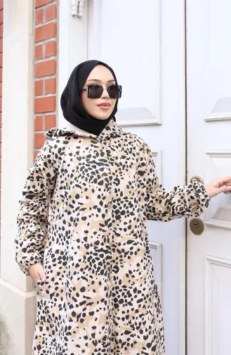 Manteau En Cachemire à Capuche Et Boutons Motif Léopard Beige Vison 0226-06 0226-06