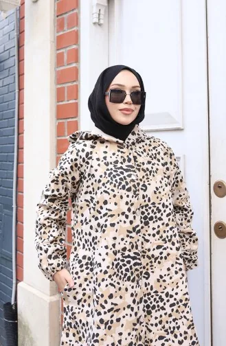 Manteau En Cachemire à Capuche Et Boutons Motif Léopard Beige Vison 0226-06 0226-06