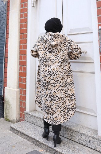 Manteau En Cachemire à Capuche Et Boutons Motif Léopard Beige Vison 0226-06 0226-06