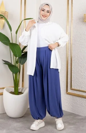 Beli Lastikli Şalvar Pantolon 0001-05 Açık Mavi