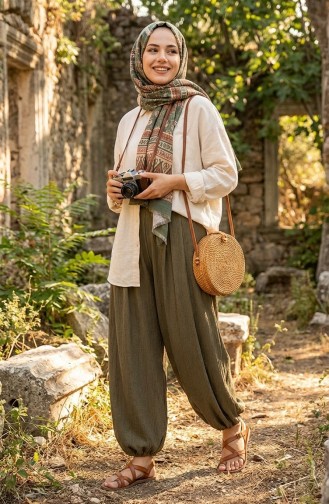 Shalwar-Hose Mit Elastischer Taille 0001-08 Khaki 0001-08