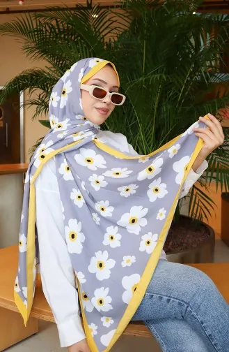 Çiçek Desenli Capri Şal 70341-01 Sarı Gri