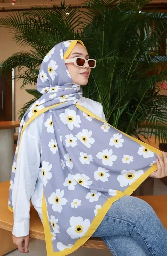 Çiçek Desenli Capri Şal 70341-01 Sarı Gri