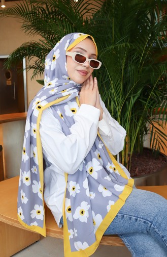 شال كابري منقوش بالزهور 70341-01 أصفر رمادي 70341-01