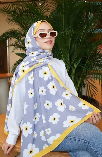 Çiçek Desenli Capri Şal 70341-01 Sarı Gri