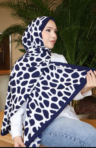 Geometric Patterned Capri Shawl 70342-02 Navy Blue Ecru 70342-02