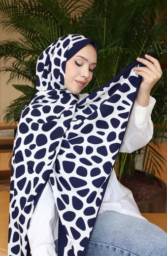 Geometric Patterned Capri Shawl 70342-02 Navy Blue Ecru 70342-02