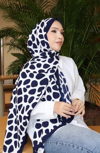 Geometric Patterned Capri Shawl 70342-02 Navy Blue Ecru 70342-02