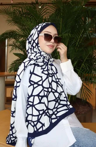 Geometric Patterned Capri Shawl 70343-02 Navy Blue Ecru 70343-02
