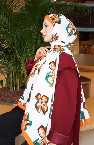 Capri-Schal Mit Blumenmuster 70344-02 Orange Ecru 70344-02