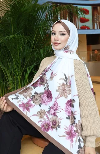 Çiçek Desenli Capri Şal 70346-02 Kahverengi Mürdüm