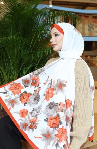 Çiçek Desenli Capri Şal 70346-03 Kiremit Ekru