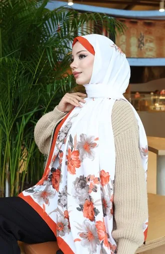 Çiçek Desenli Capri Şal 70346-03 Kiremit Ekru