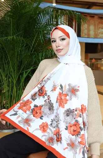 Çiçek Desenli Capri Şal 70346-03 Kiremit Ekru