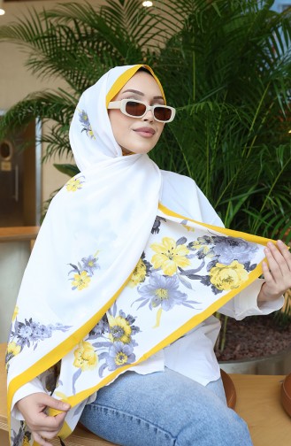 شال كابري منقوش بالزهور 70346-04 أصفر رمادي 70346-04