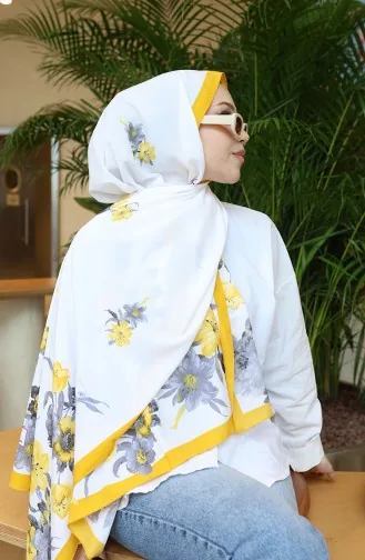 Çiçek Desenli Capri Şal 70346-04 Sarı Gri