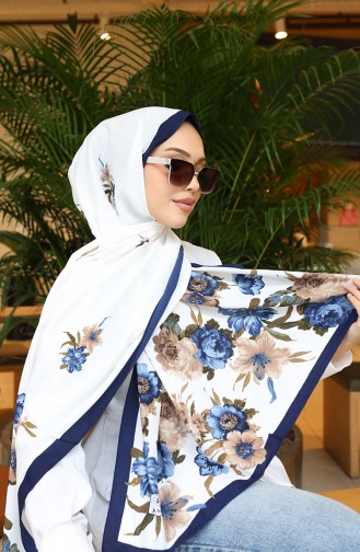 شال كابري منقوش بالزهور 70346-05 أزرق داكن بني 70346-05