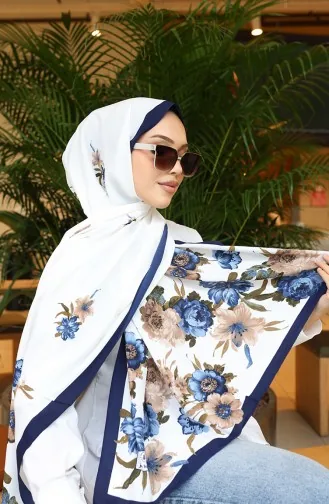 Çiçek Desenli Capri Şal 70346-05 Lacivert Kahverengi