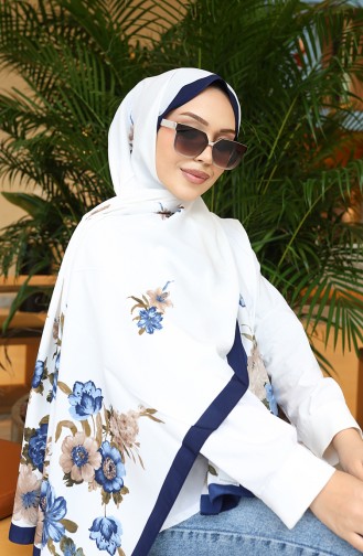 شال كابري منقوش بالزهور 70346-05 أزرق داكن بني 70346-05