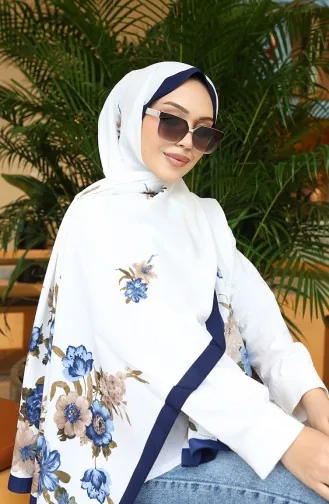 Çiçek Desenli Capri Şal 70346-05 Lacivert Kahverengi