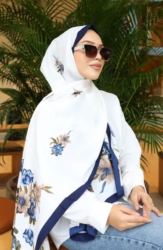 Çiçek Desenli Capri Şal 70346-05 Lacivert Kahverengi