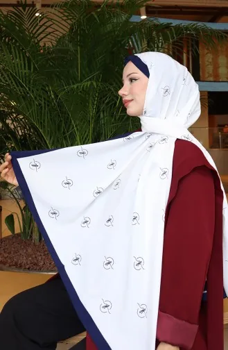Desenli Capri Şal 70351-02 Lacivert Ekru