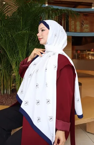 Desenli Capri Şal 70351-02 Lacivert Ekru