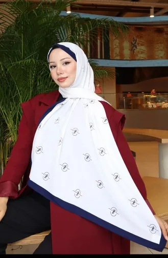 Desenli Capri Şal 70351-02 Lacivert Ekru