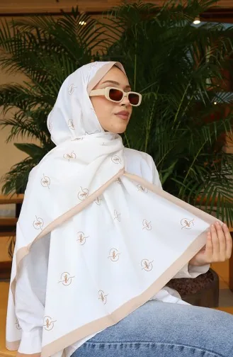 Desenli Capri Şal 70351-03 Açık Bej Ekru