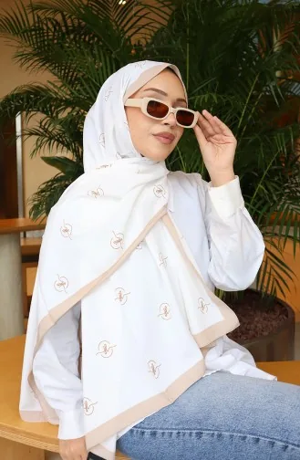 Desenli Capri Şal 70351-03 Açık Bej Ekru