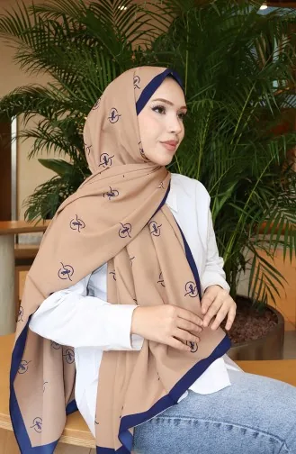 Desenli Capri Şal 70351-04 Lacivert Bej