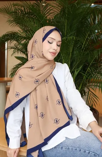 Desenli Capri Şal 70351-04 Lacivert Bej