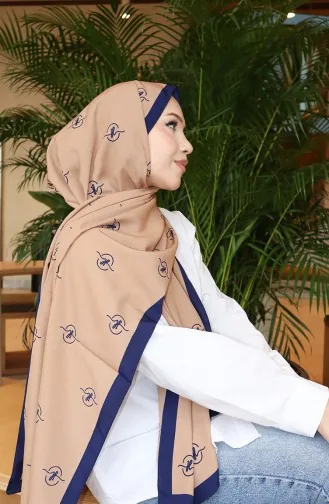 Desenli Capri Şal 70351-04 Lacivert Bej