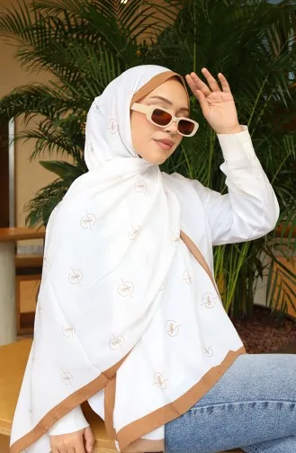 Desenli Capri Şal 70351-08 Koyu Bej Ekru