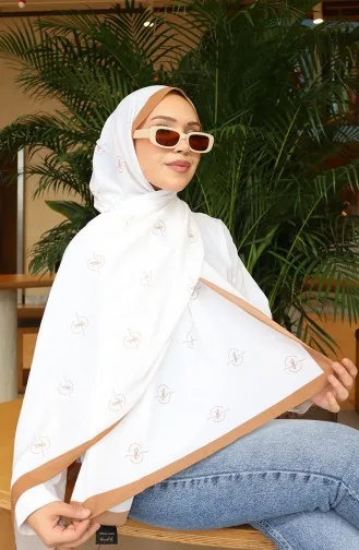 Desenli Capri Şal 70351-08 Koyu Bej Ekru