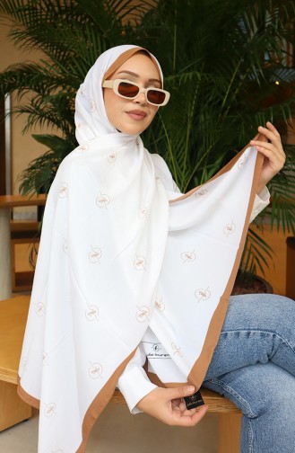 Desenli Capri Şal 70351-08 Koyu Bej Ekru