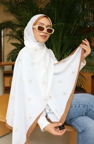 Desenli Capri Şal 70351-08 Koyu Bej Ekru