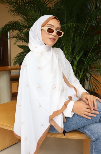 Desenli Capri Şal 70351-08 Koyu Bej Ekru