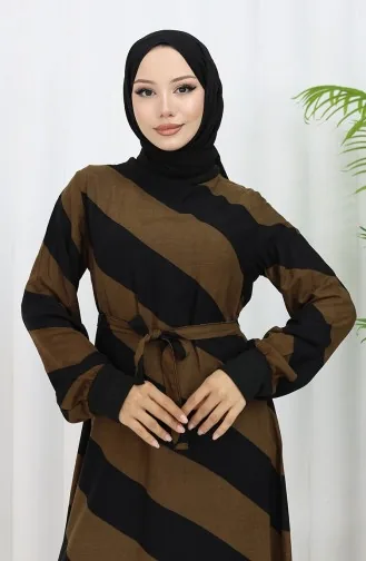 Viscose-jurk Met Geometrisch Patroon En Riem 0460-01 Zwartbruin 0460-01
